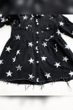 Stars Print Raw Hem Ripped Denim Jacket with Pockets Shacket UNISHE Wholesale