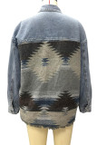 Aztec Splicing Buttons Up Denim Jacket Shacket Unishe Wholesale