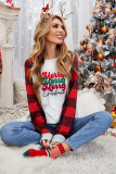 Merry Christmas Letter Print Plaid Long Sleeve Shirt