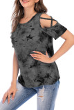 Criss-Cross Short Sleeve Crew Neck Tie Dye T-Shirt Unishe Wholesale
