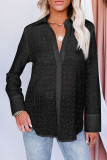 Black Long Sleeve Eyelet Floral Pattern Hollow-out Shirt