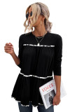 Black Leopard Splicing Ruffle Long Sleeve Top
