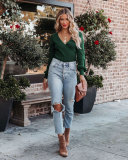 Plain Surplice V Neck Knit Sweaters
