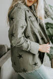 Stars Print Raw Hem Ripped Denim Jacket with Pockets Shacket UNISHE Wholesale