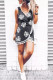 Black Palm Leaves Print Tassel Wrap V-Neck Mini Dress