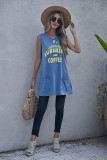 SUNSHINE AND COFFEE Letters Graphic Tank with Pockets