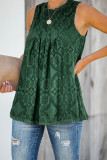 Green Lace Hollow Out Sleeveless T-Shirt