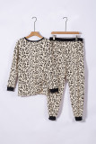 Leopard Plus Size V Neck Top And Sweatpants Lounge Set