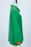 Green Snap Button Side Pockets Fleece Sweatshirts