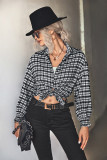 Smocked Cuff Plaid Open Button Long Sleeves Shirts