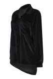 Solid Velvet Single-breasted Front Pocket Shirt Unishe Wholesale