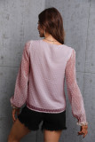 Swiss Dot Lace Crochet Deep V Neck Chiffon Blouse