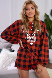 Christmas Plaid Letter Print Long Sleeve Top and Shorts Loungewear