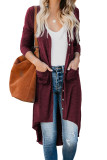 Solid Color Long Cardigan With Pockets