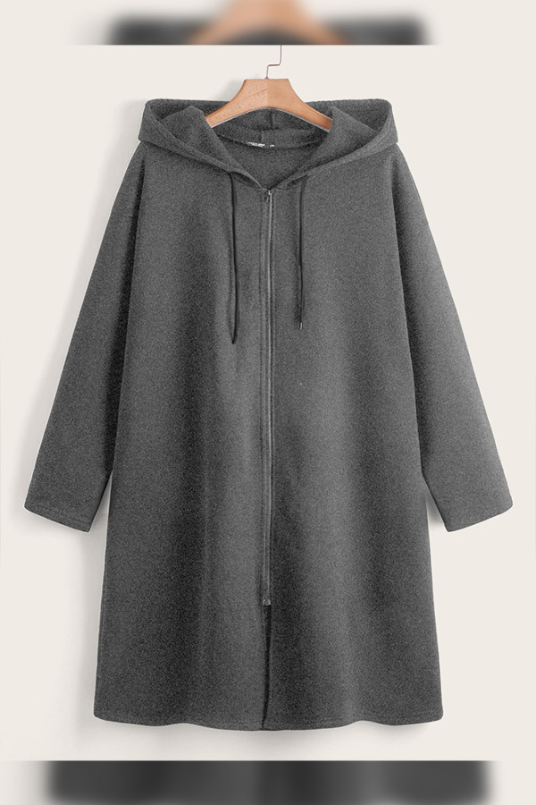 Drawstring Plus Size Coat with Hood