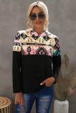 Black Aztec Print Color Block Hoodie
