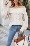 Cable Knit Off Shoulder Lantern Sleeve Sweater