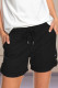 Black Elastic Waistband Pocket Drawstring Shorts with Button