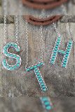 Turquoise Letters Necklace and Earrings Set