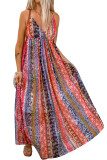 Multicolor Sling V-Neck Backless Boho Maxi Dress