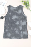 Gray Tie Dye Print Seamed Crew Neck Tank Top