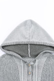 Gray Henley V Neck Hooded Sweater