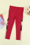 Red Kid's Leopard Patchwork High Waist Skinny Leggings