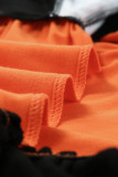 Orange Leopard Plaid Ruffled Long Sleeve Mini Dress