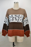 Leopard Print Color Block Long Sleeves Sweater UNISHE Wholesale
