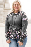 Gray Plus Size Leopard Waffle Knit Hoodie