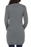 Dark Gray Front Pocket and Buttons Closure Cardigan