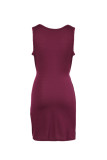 Burgundy Crew Neck Sleeveless Twist Hollow-out Bodycon Mini Dress