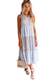 Sky Blue Abstract Print Split Neck Sleeveless Maxi Dress