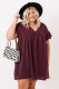 Wine Red Plus Size V Neck Ruffle Swiss Dot Mini Dress with Pocket