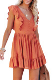 Orange V Neck Ruffles Open Back A-line Mini Dress