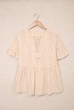 Khaki Split V Neck Print Babydoll Top