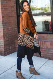 Orange Leopard Splicing Colorblock Cardigan