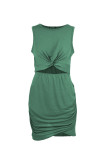 Green Crew Neck Sleeveless Twist Hollow-out Bodycon Mini Dress