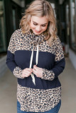 Cowl Neck Colorblock Leopard Splicing Plus Size Sweatshirt