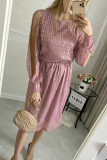 Pink Sequin Split Sleeve Midi Dress