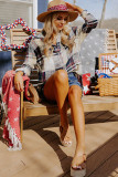 Blue Distressed Raw Edge Plaid Print Shirt