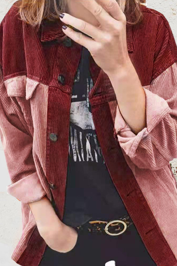Corduroy Colorblock Buttons Up Jacket Shacket Unishe Wholesale