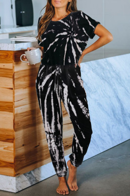 Black Pocketed Tie-dye Knit Jumpsuit