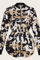 Plus Size Camo Zipper Jacket