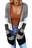 Dark Gray Open Front Colorblock Cardigan with Pockets