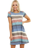 Sky Blue Striped Pocket Mini Dress