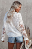 White Crochet Lace Pointelle Knit Sweater