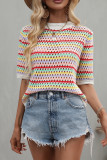 Color Knitted Short Sleeve Hollow Out Tops Unishe Wholesale