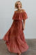 Rust Red Off Shoulder Ruffle Swiss Dot Maxi Dress