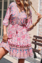 Boho Floral Print V Neck Loose Dress Unishe Wholesale